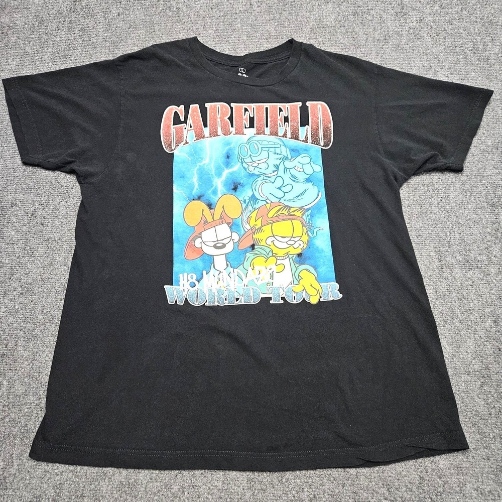 Garfield TShirt Mens Large Black Mondays H8 Mundaze World Tour Graphic Tee